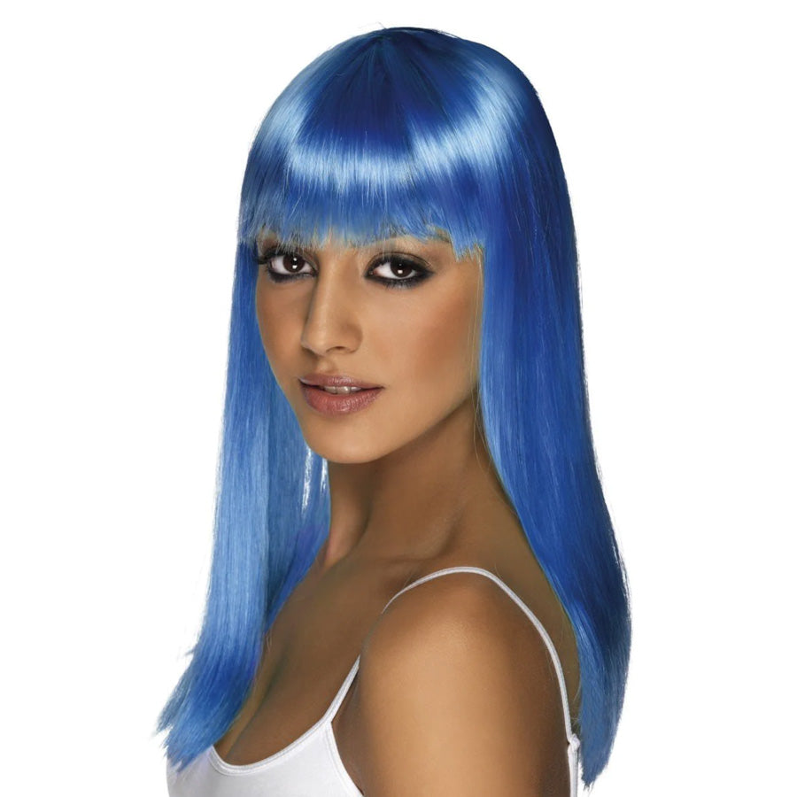 Glamourama Wig Neon Blue Long with Fringe Glamourama Wig Neon Blue Long with Fringe