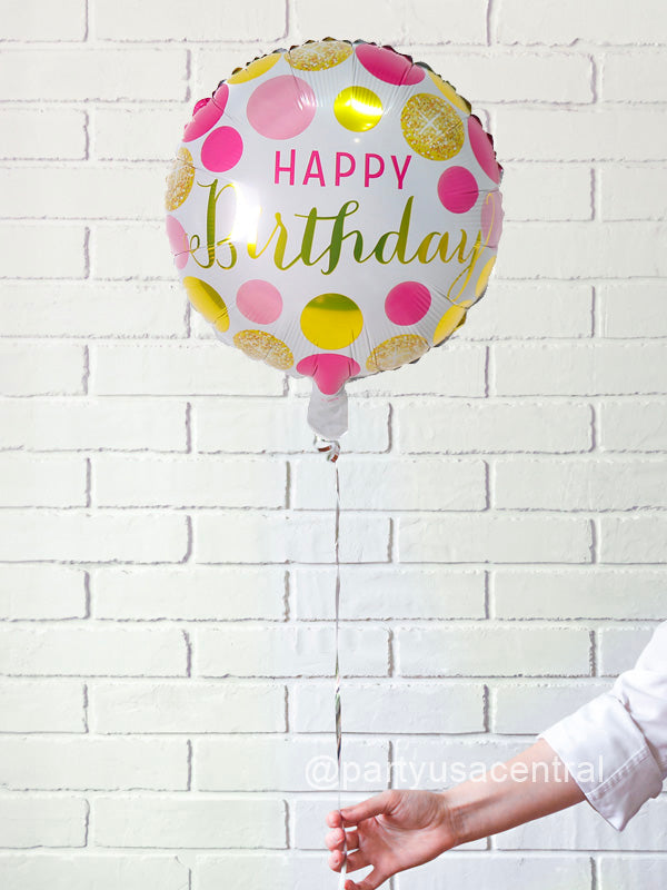 Birthday Pink & Gold Dots Helium Foil Balloon