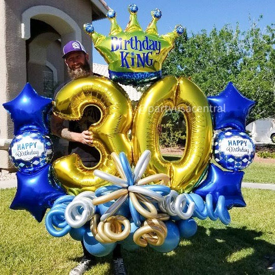 BB15 - Grand Marquee 30th Birthday King Balloon Bouquet