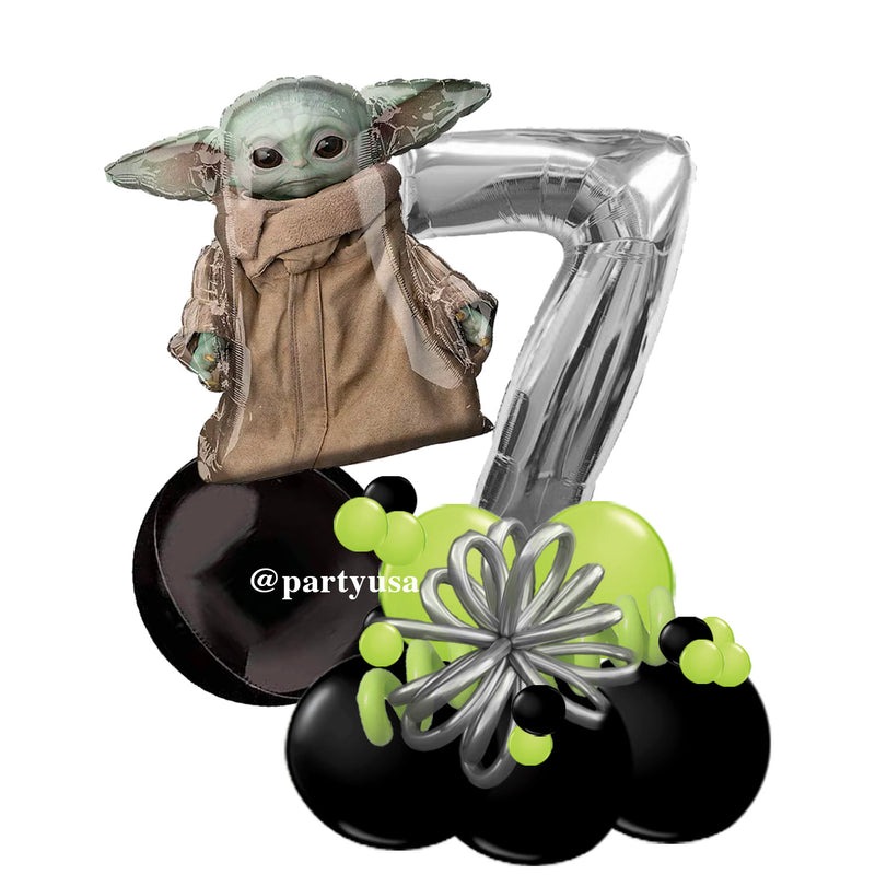 BB13 - Baby Yoda Number Marquee Balloon Bouquet